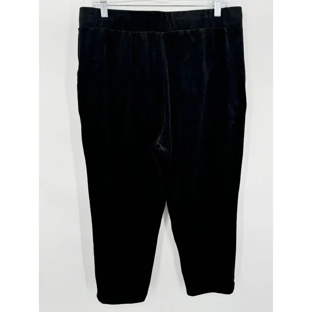 JUICY COUTURE Black Classic Y2K Velour Pull On Cropped Pants Size L